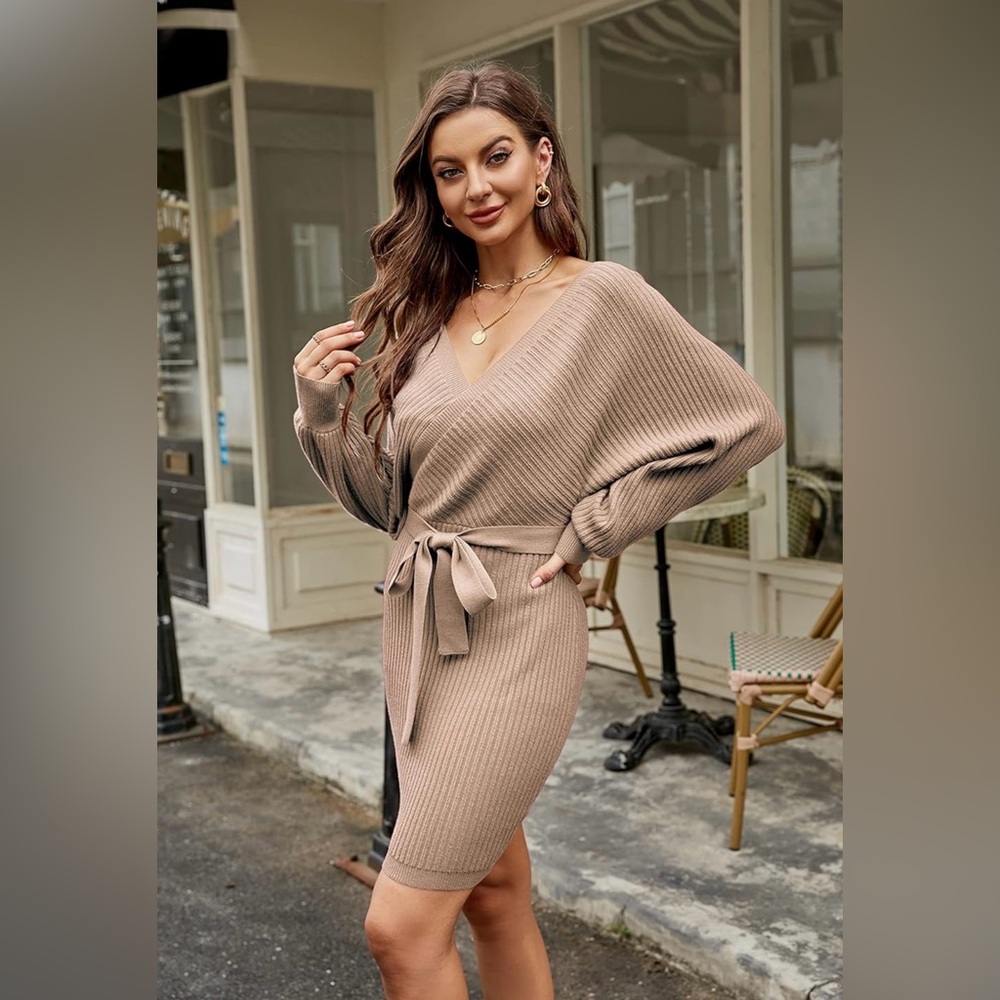 Lubot Long Sleeve Knit Wrap Dress